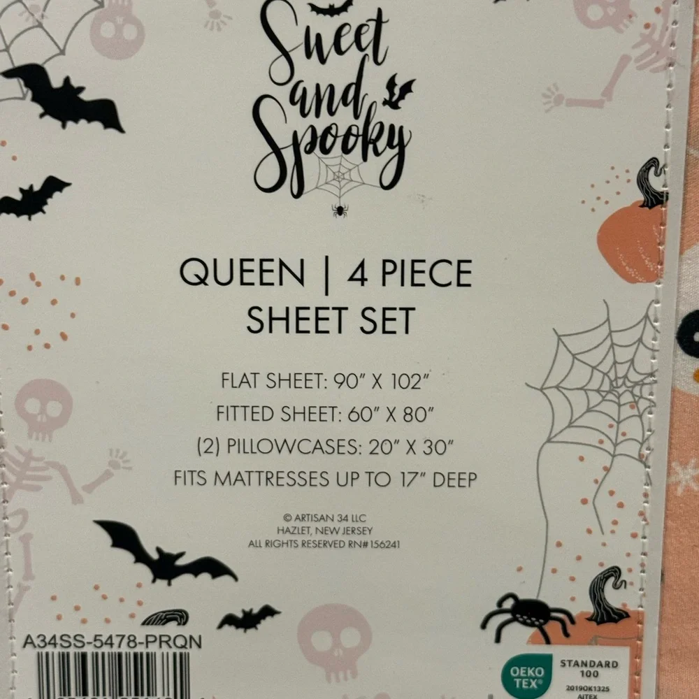 Sweet & Spooky Halloween Ghost‎ Bats and Spider QUEEN Sheets